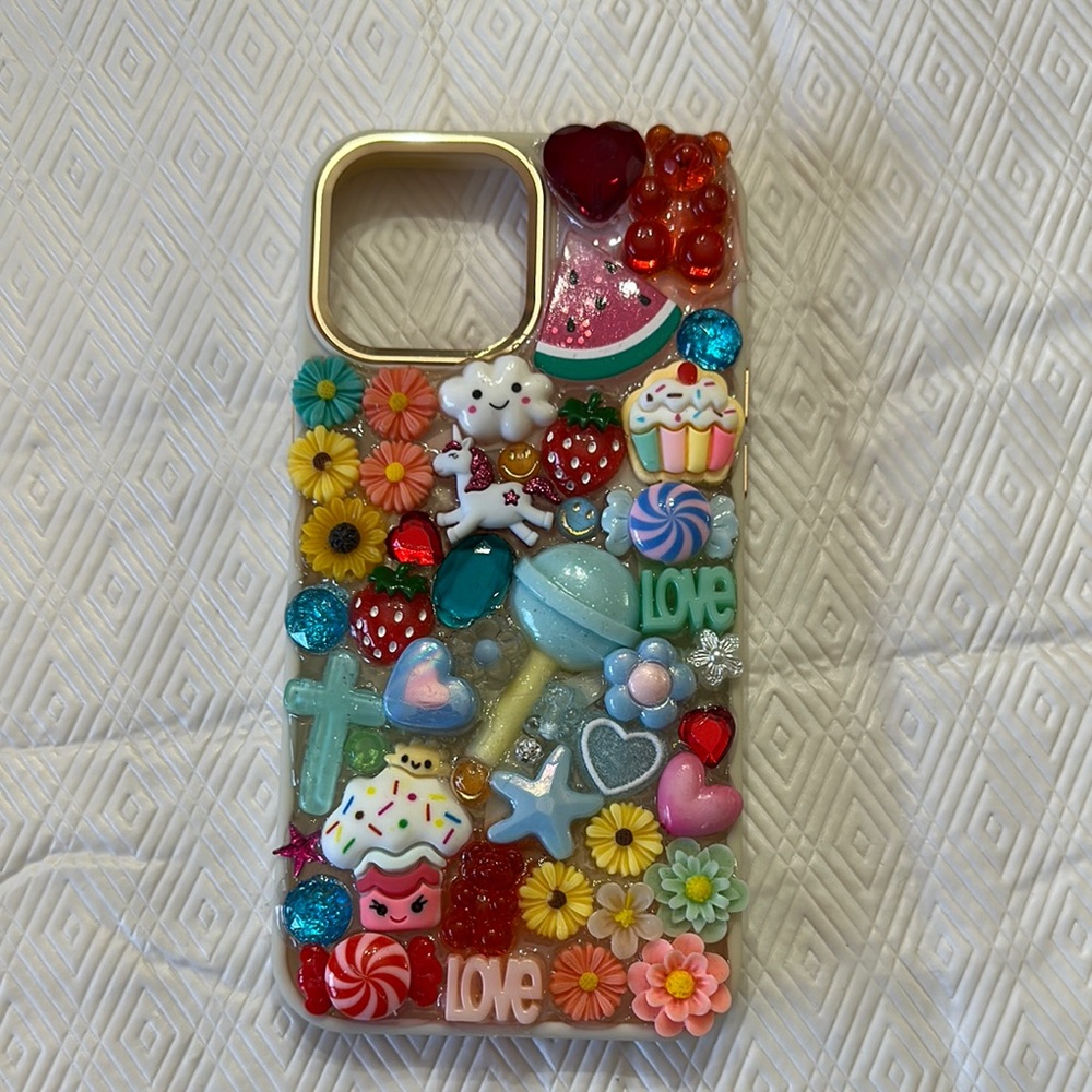 Red and Pink Decorative Phone Case with 3D Elements